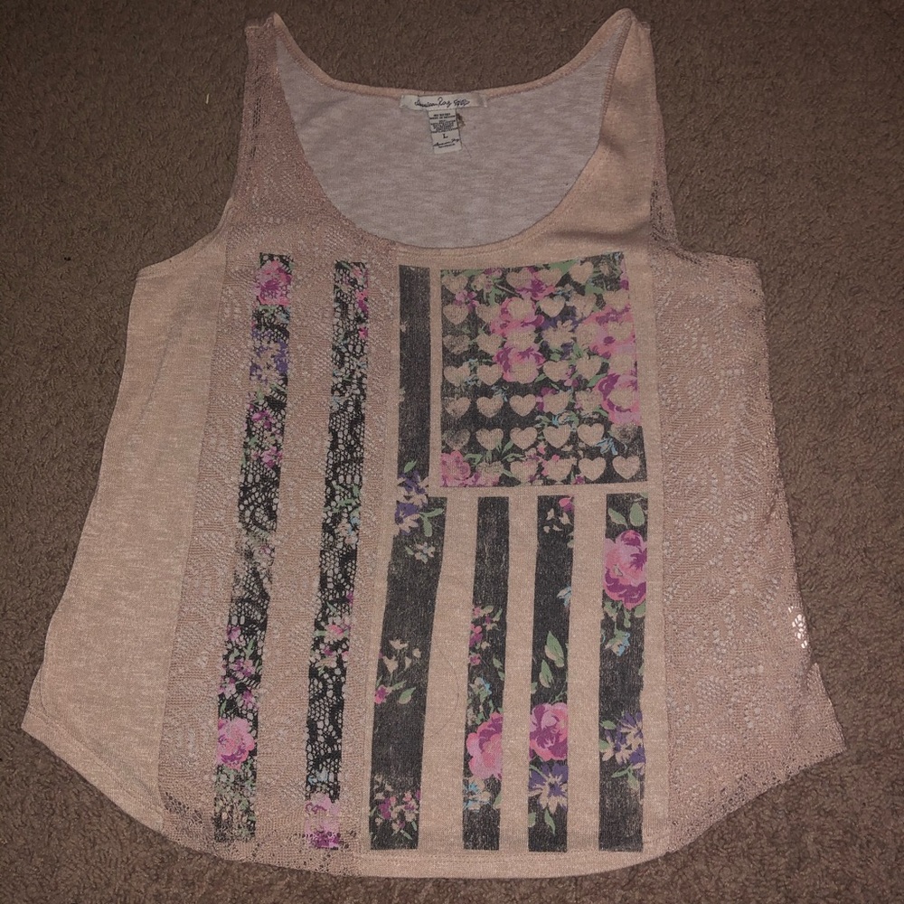 • pink heart american flag tank top •